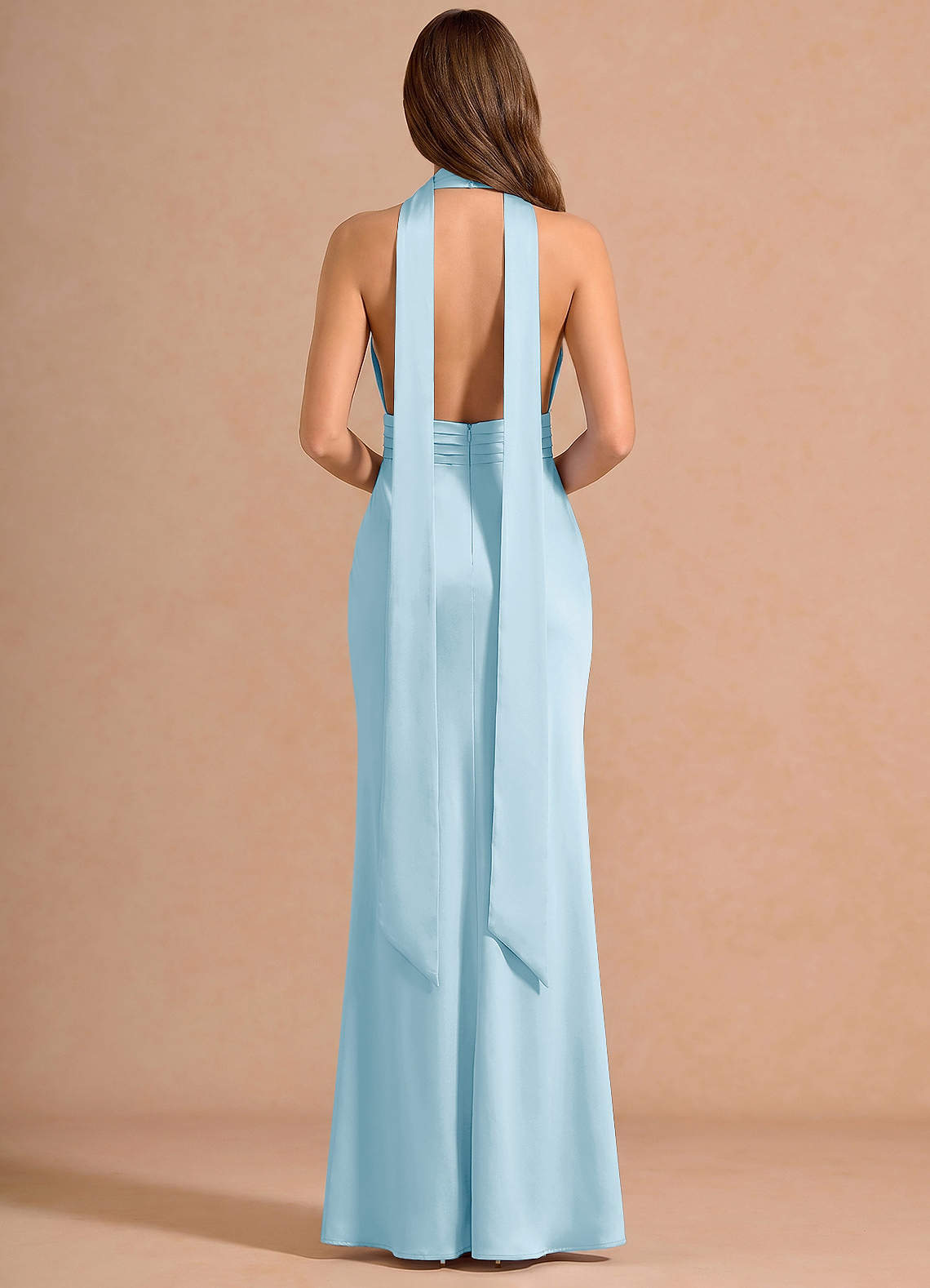 Linnea A-Line V-Neck Stretch Satin Evening Dress in Sky Blue