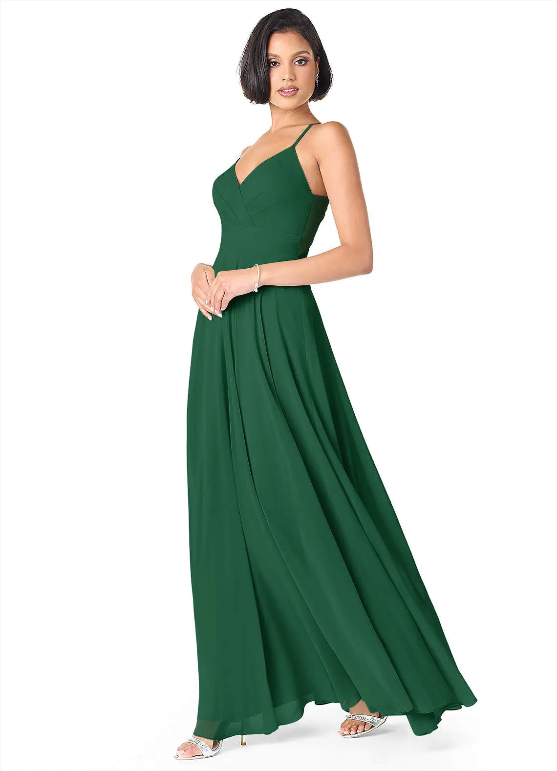 Avelina A-Line V-Neck Chiffon Bridesmaid Dress in Dark Green