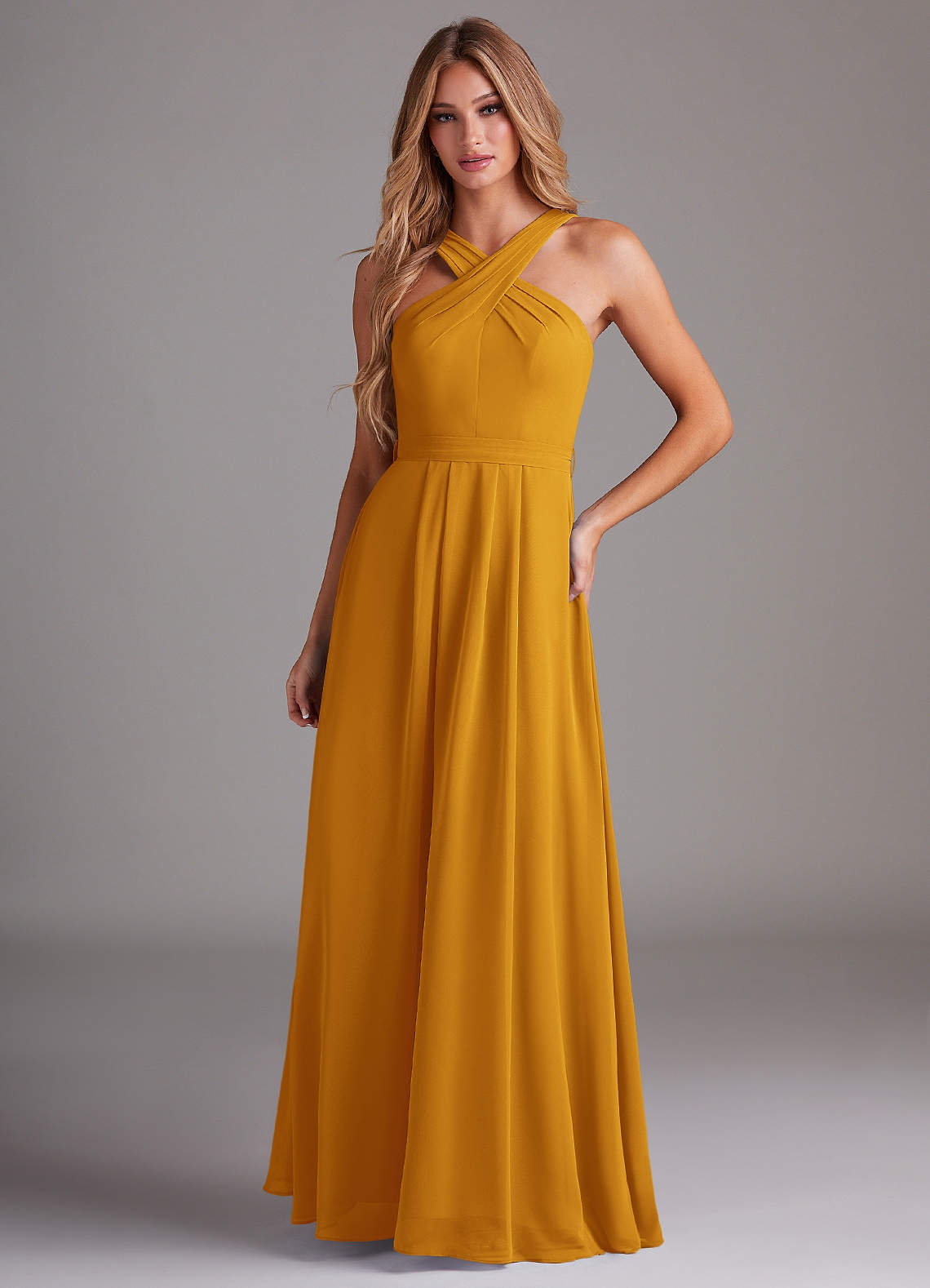 Dixie A-Line Halter Chiffon Bridesmaid Dress in butterscotch