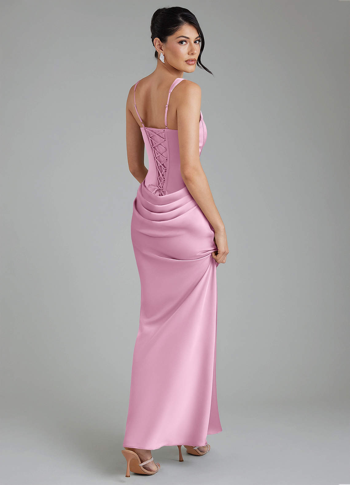 Etta Mermaid Square-Neck Stretch Satin Bridesmaid Dress in candy pink