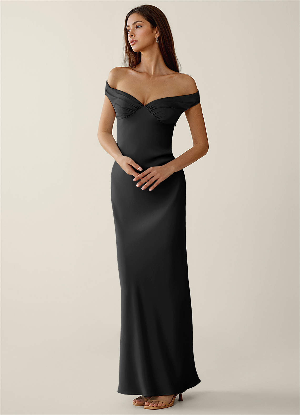 Gwendonme Sheath Off-the-Shoulder Satin Crystal Linen Evening Dress in Pistachio
