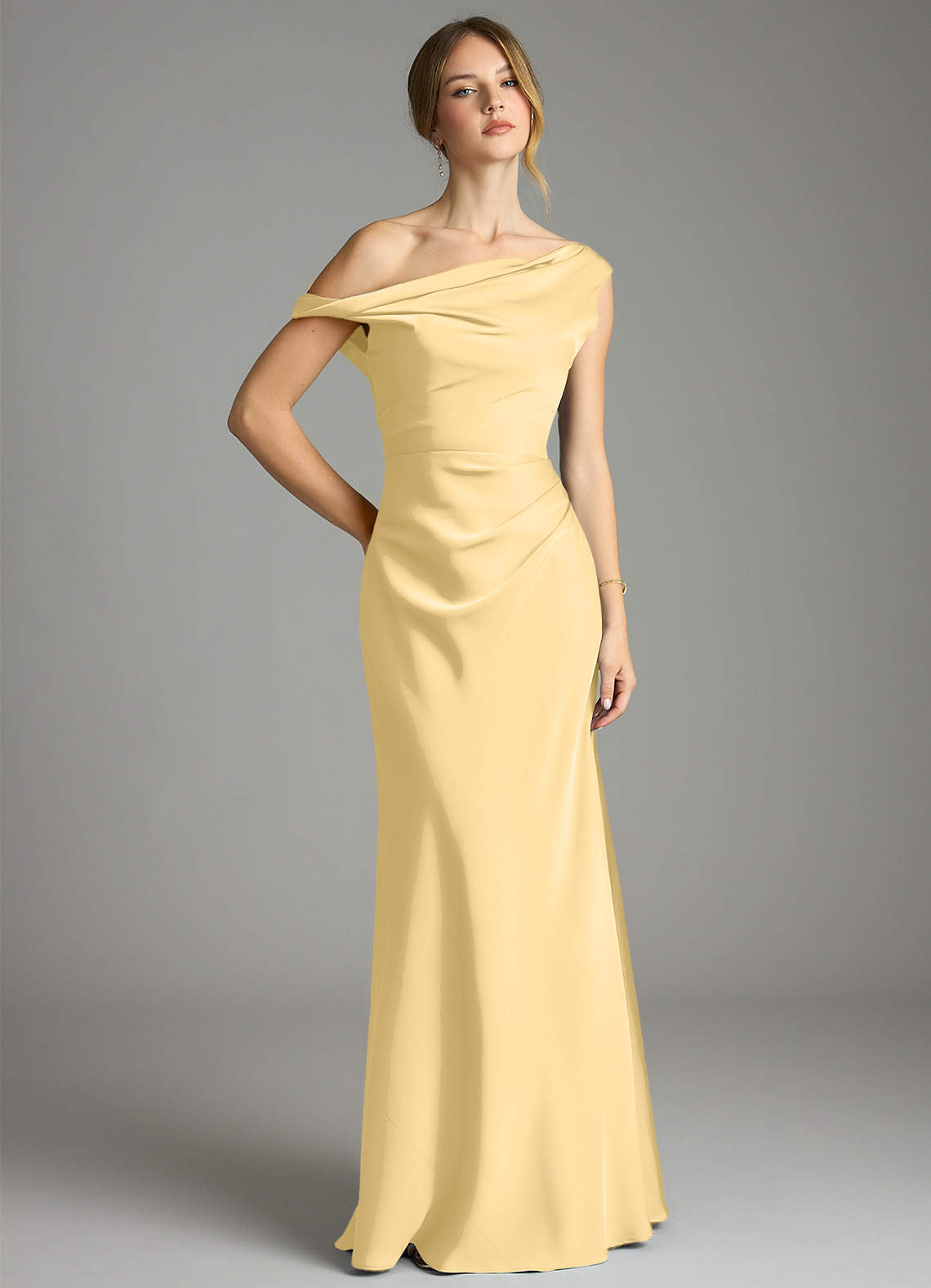 Emerson Mermaid One-Shoulder Stretch Satin Bridesmaid Dress in Butter