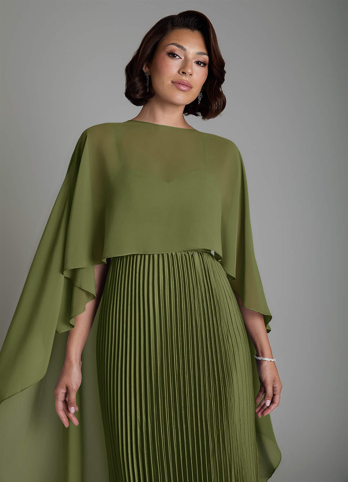 Micah A-Line Sweetheart Stretch Satin and Chiffon Bridesmaid Dress in Olive