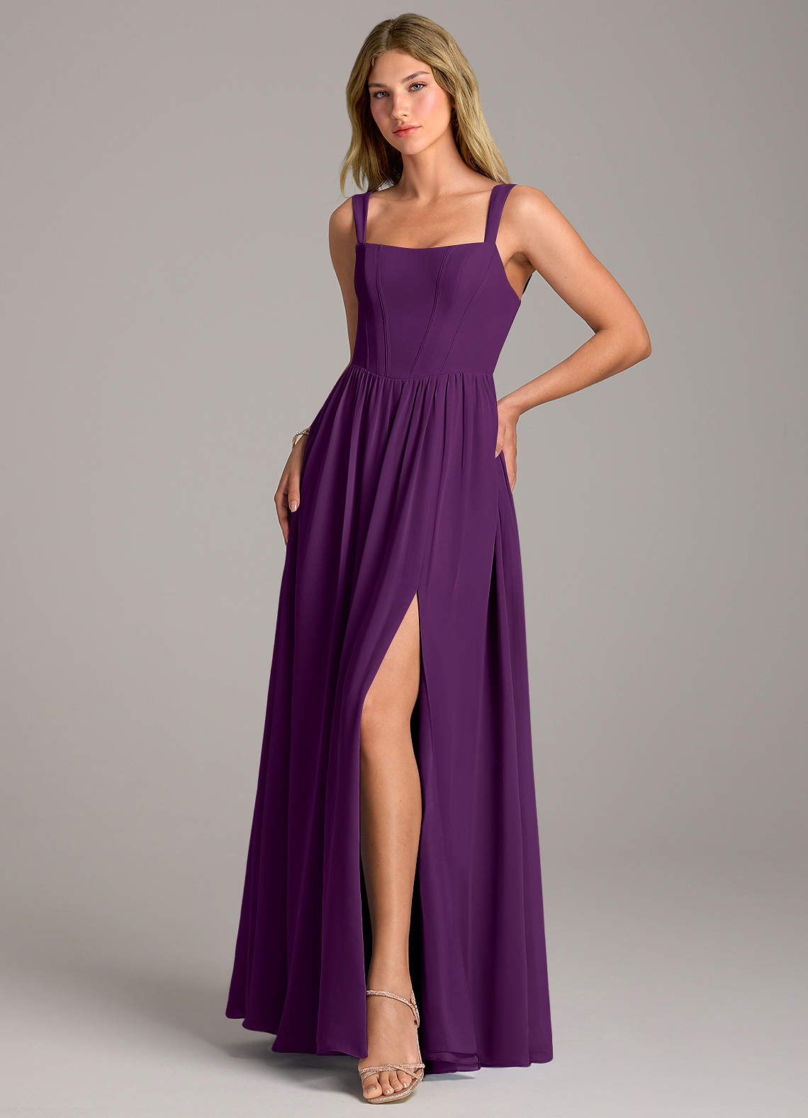 Rosaline A-Line Square-Neck Chiffon Bridesmaid Dress in Grape