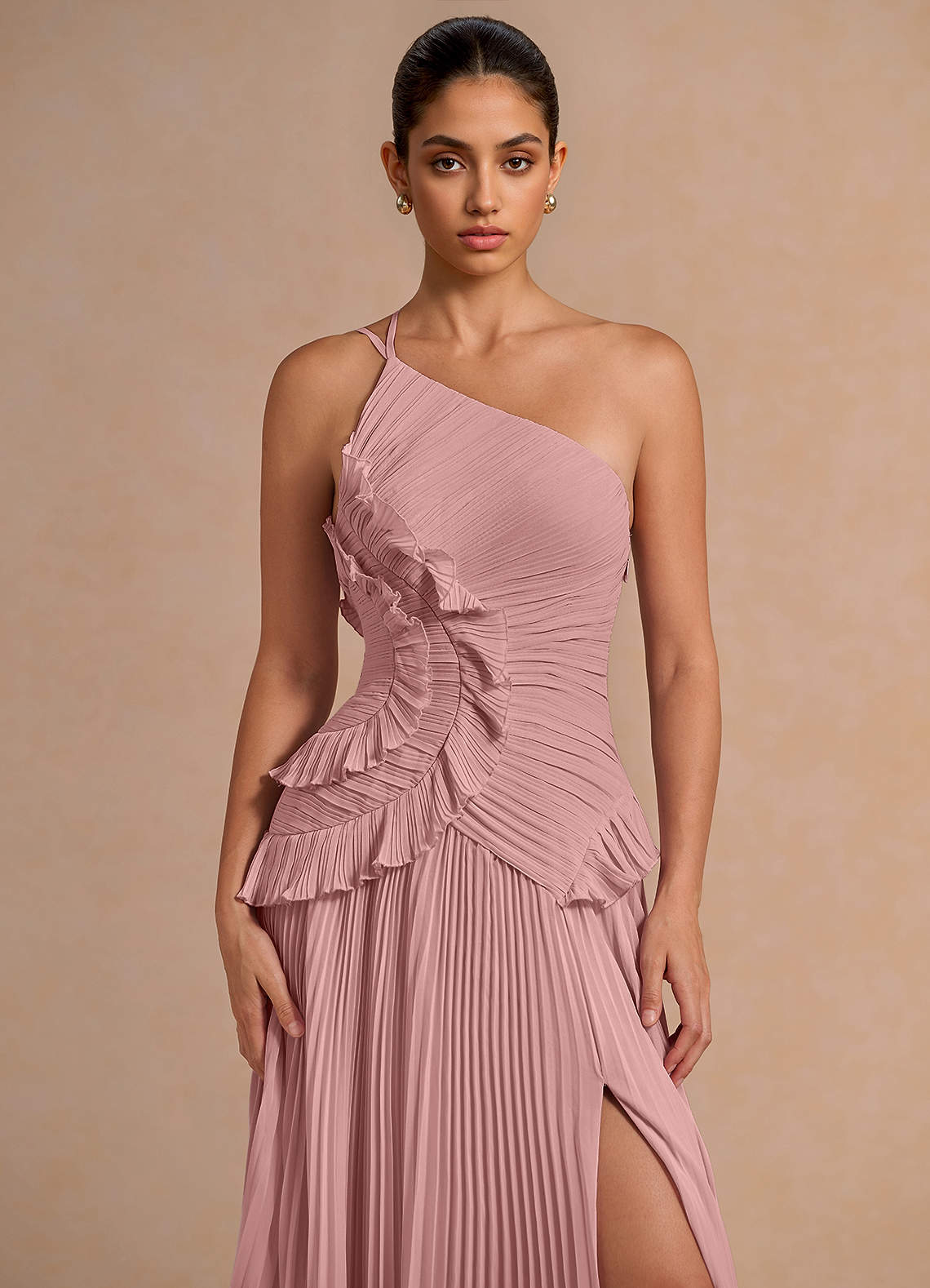 Melody A-Line One-Shoulder Chiffon Evening Dress in Light Pink