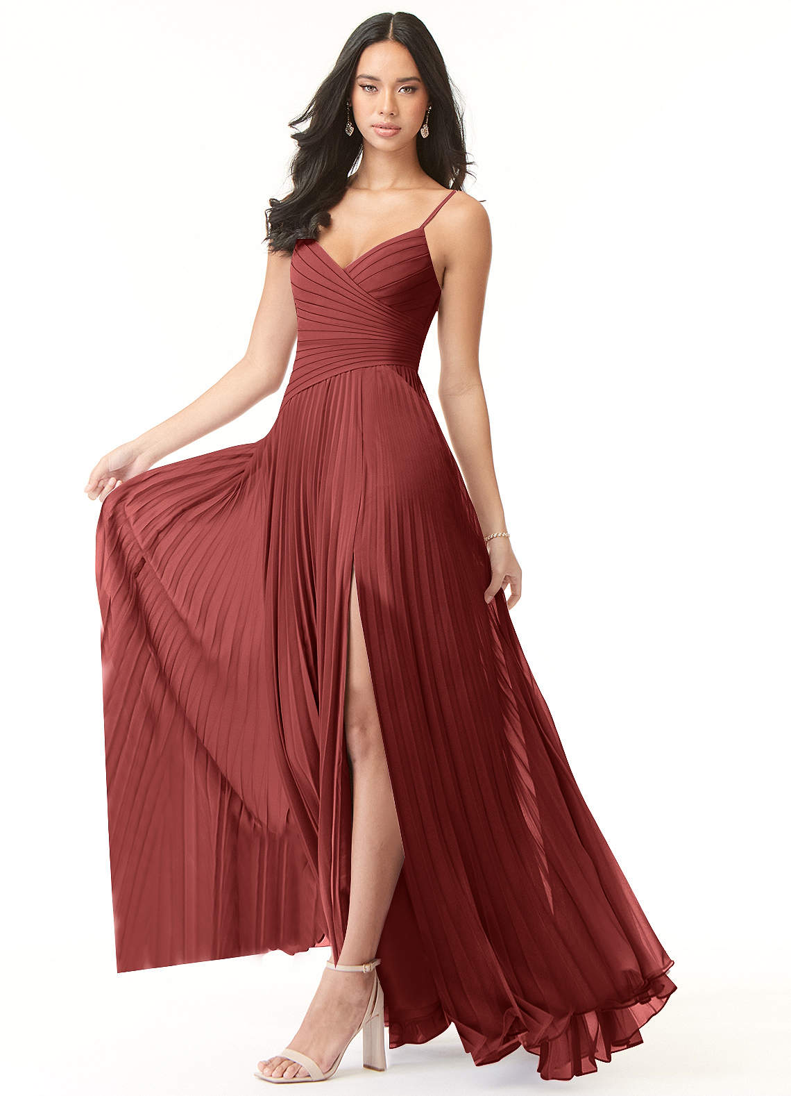Vini A-Line V-Neck Chiffon Bridesmaid Dress in Terracotta