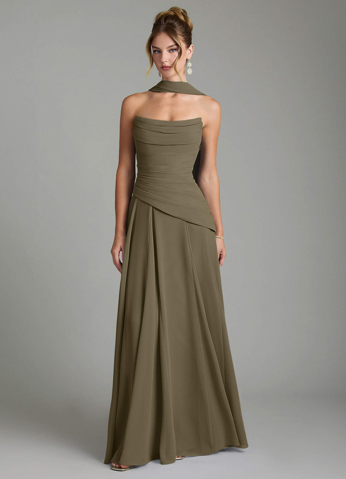 Gabriela A-Line Cowl-Neck Chiffon Bridesmaid Dress in Willow Green