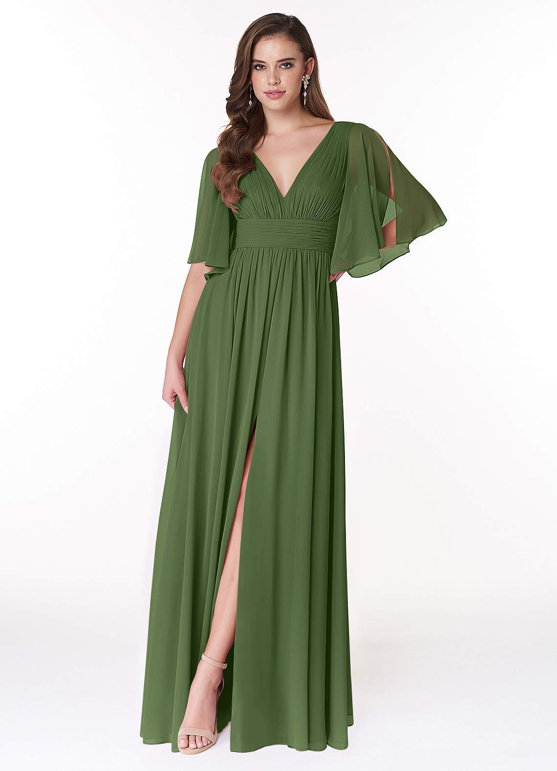 Temeka A-Line V-Neck Chiffon Bridesmaid Dress in Olive