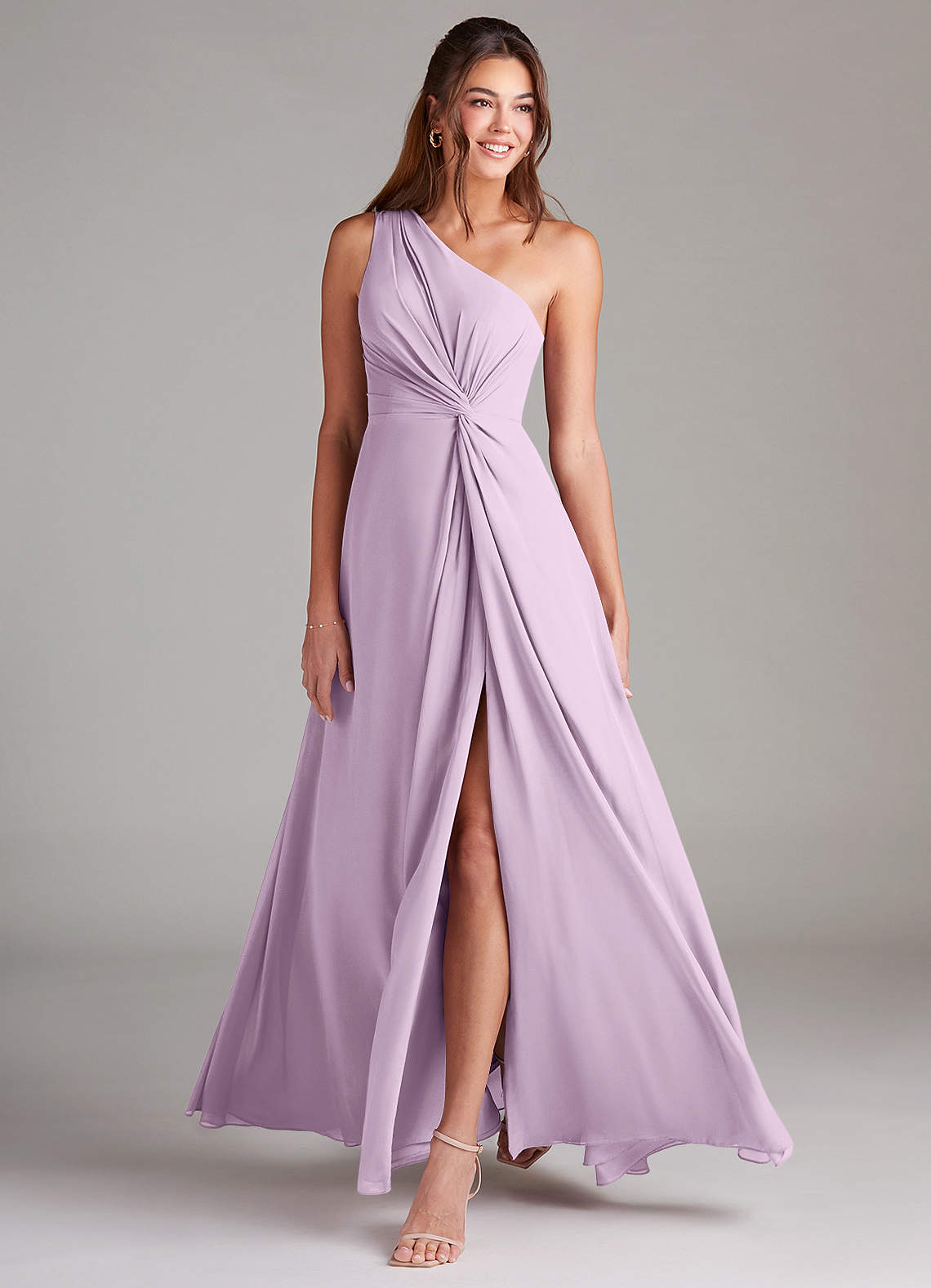 Brooke A-Line One-Shoulder Chiffon Bridesmaid Dress in Frosted Lilac