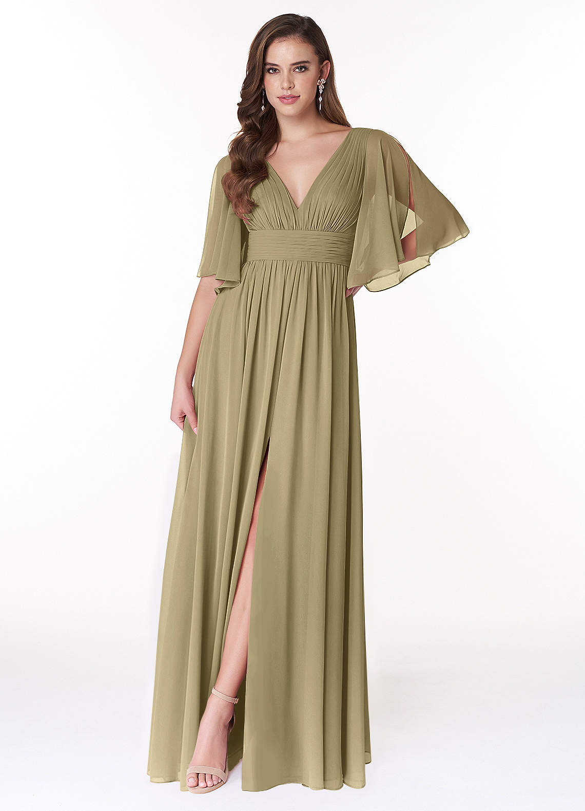 Temeka A-Line V-Neck Chiffon Bridesmaid Dress in Moss Green