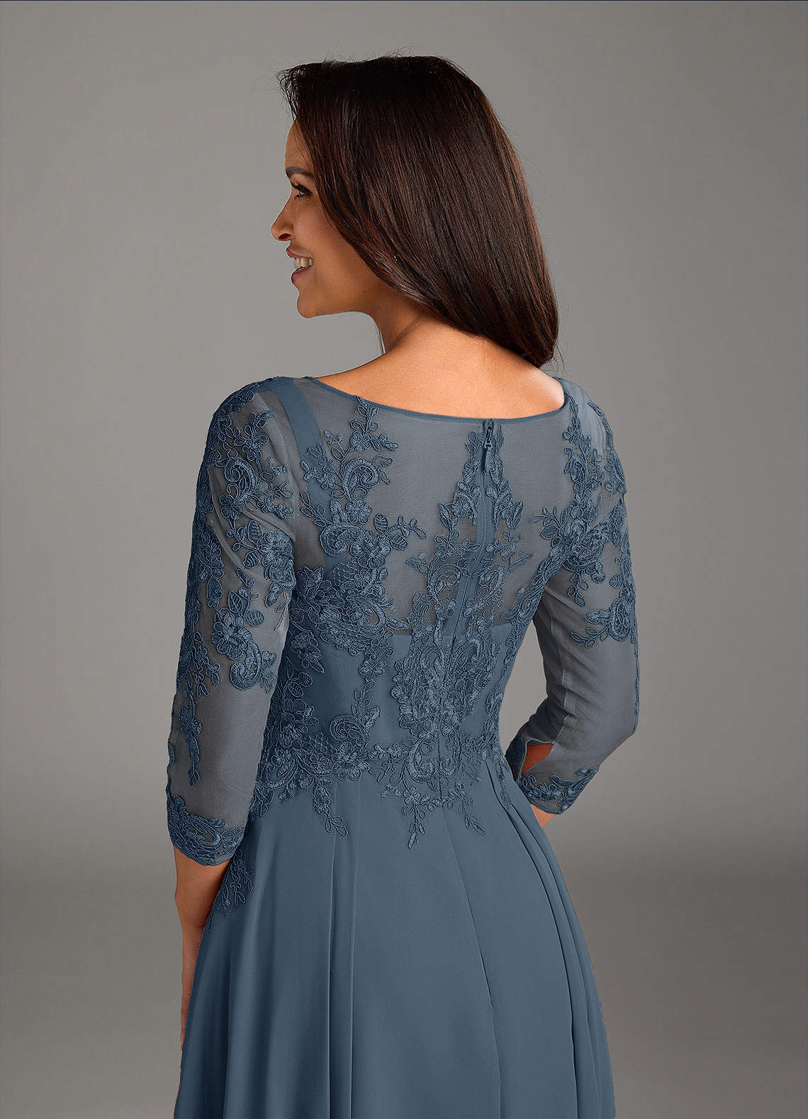 Marge A-Line Scoop-Neck Chiffon and Lace Mother of the Bride Dress in Neptune