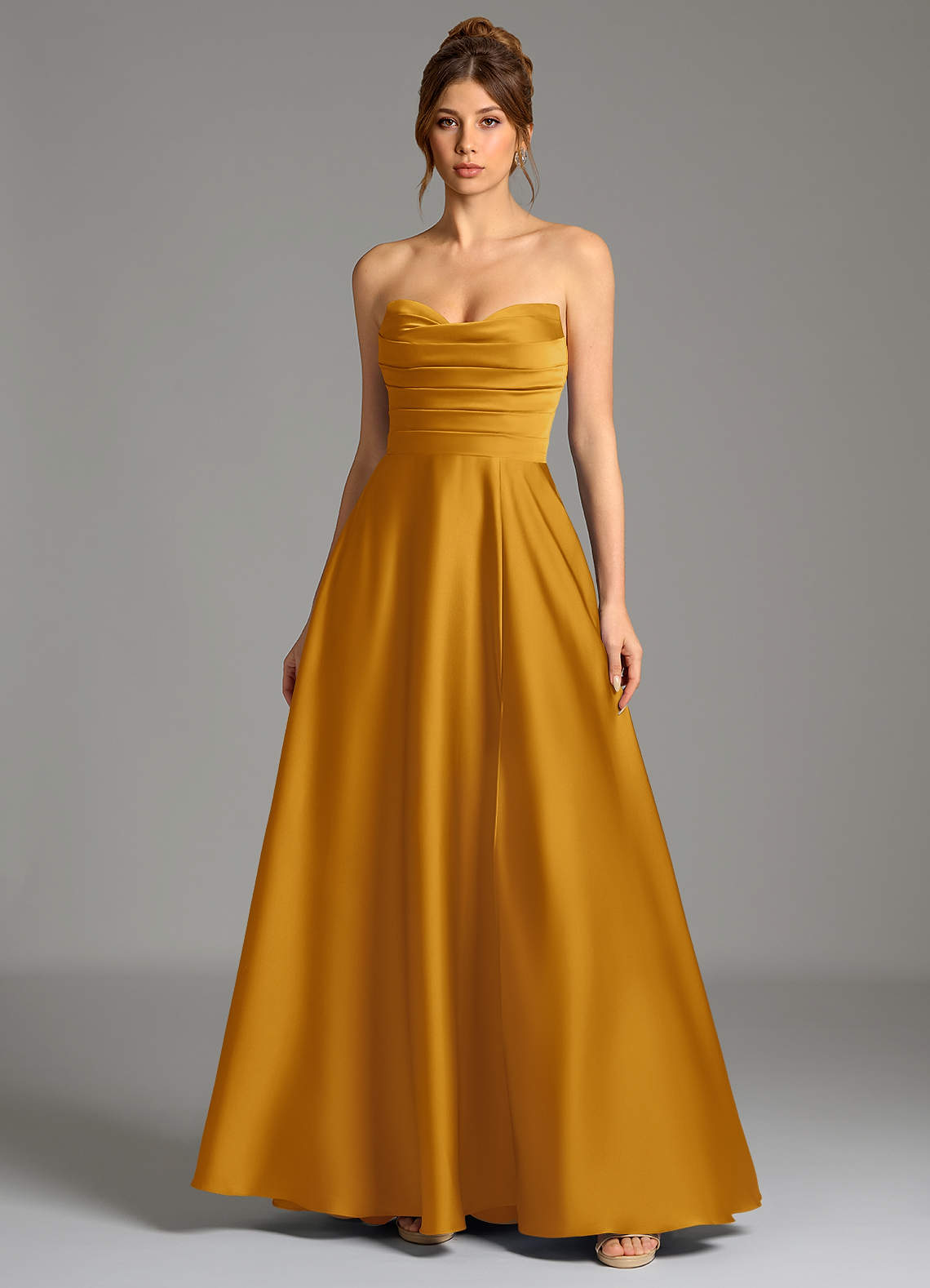 Ayla A-Line Sweetheart Stretch Satin Bridesmaid Dress in butterscotch