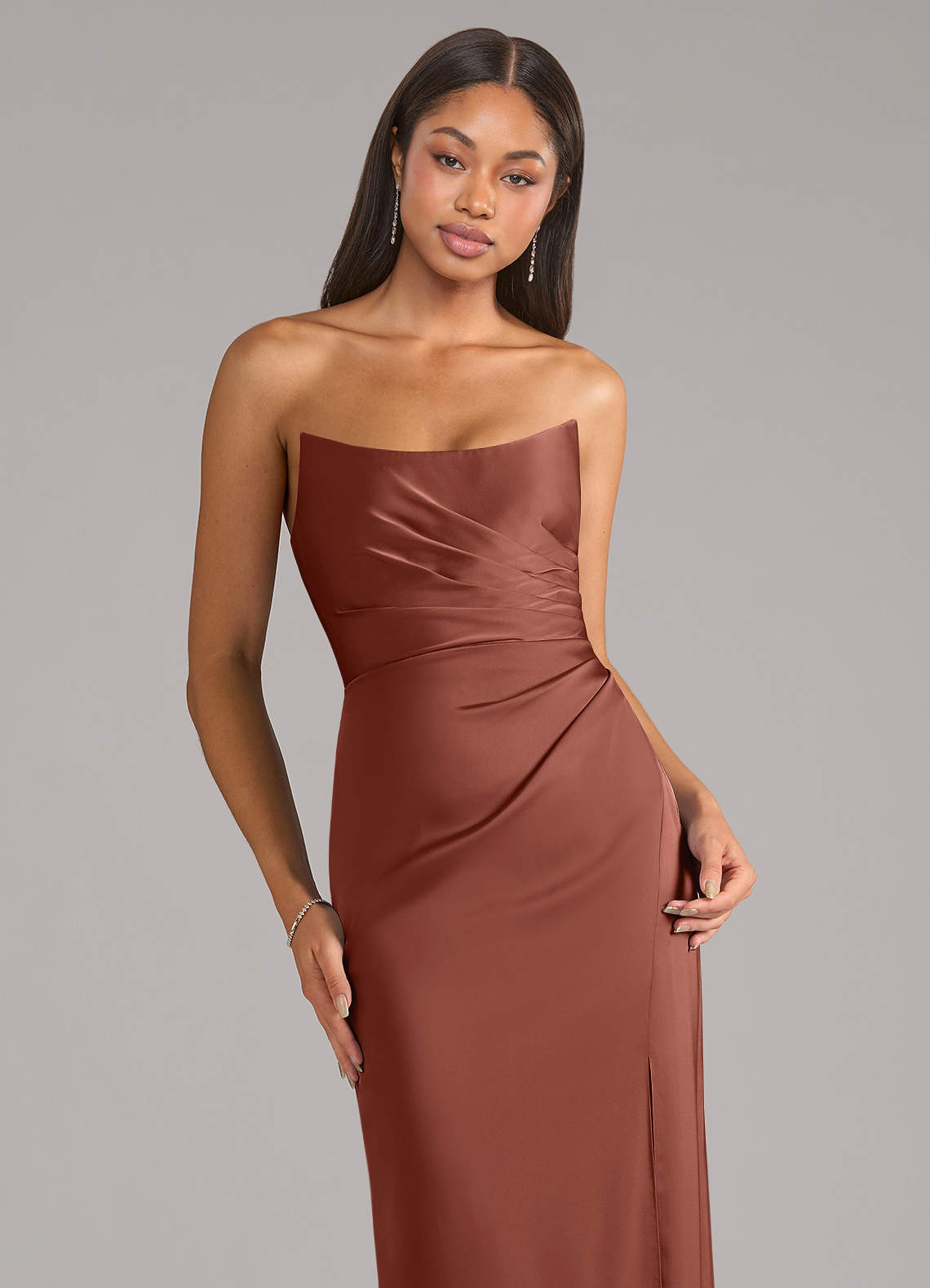 Marla Sheath Strapless Stretch Satin Bridesmaid Dress in Auburn