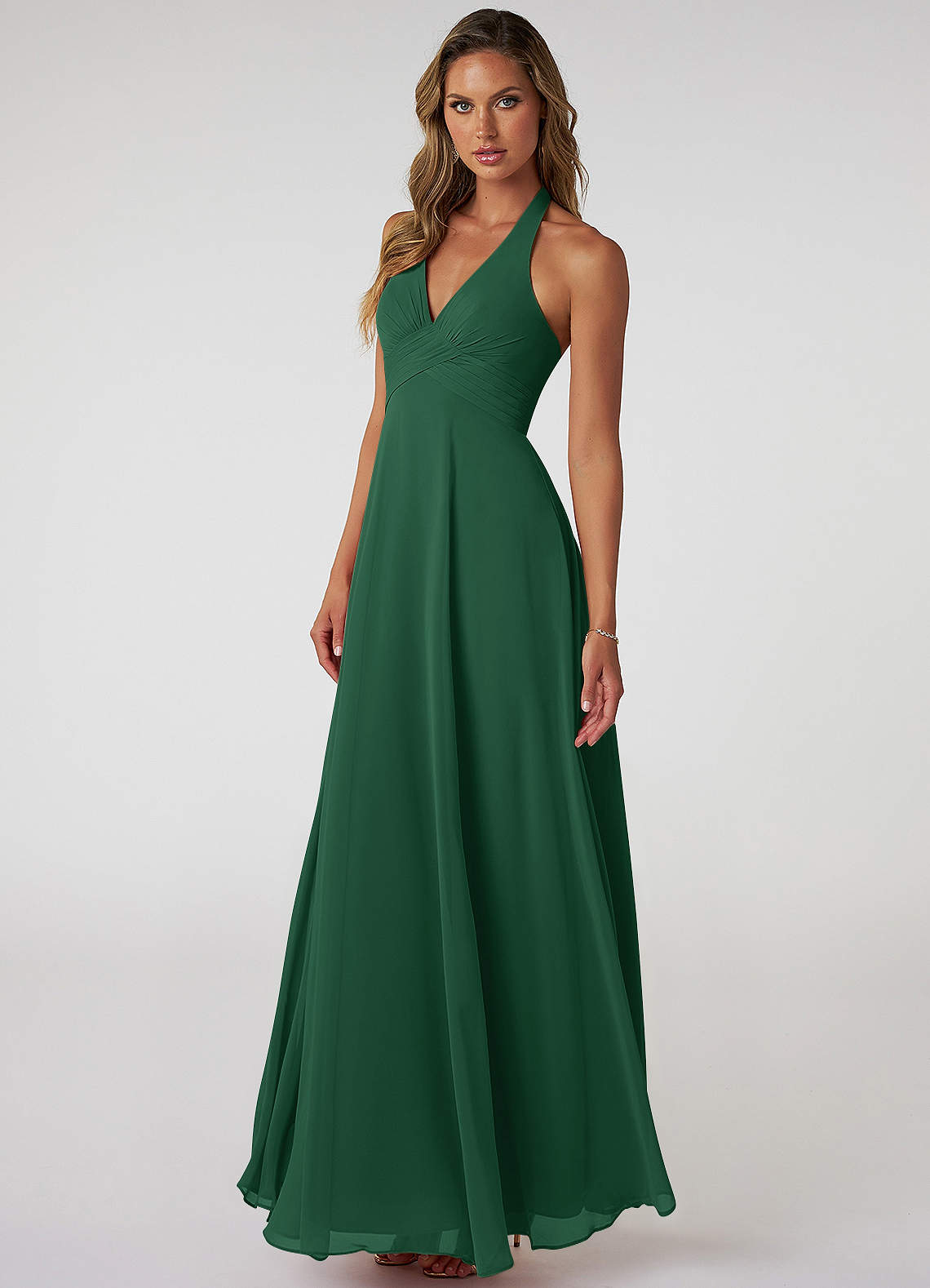 Tessie A-Line V-Neck Chiffon Bridesmaid Dress in Dark Green