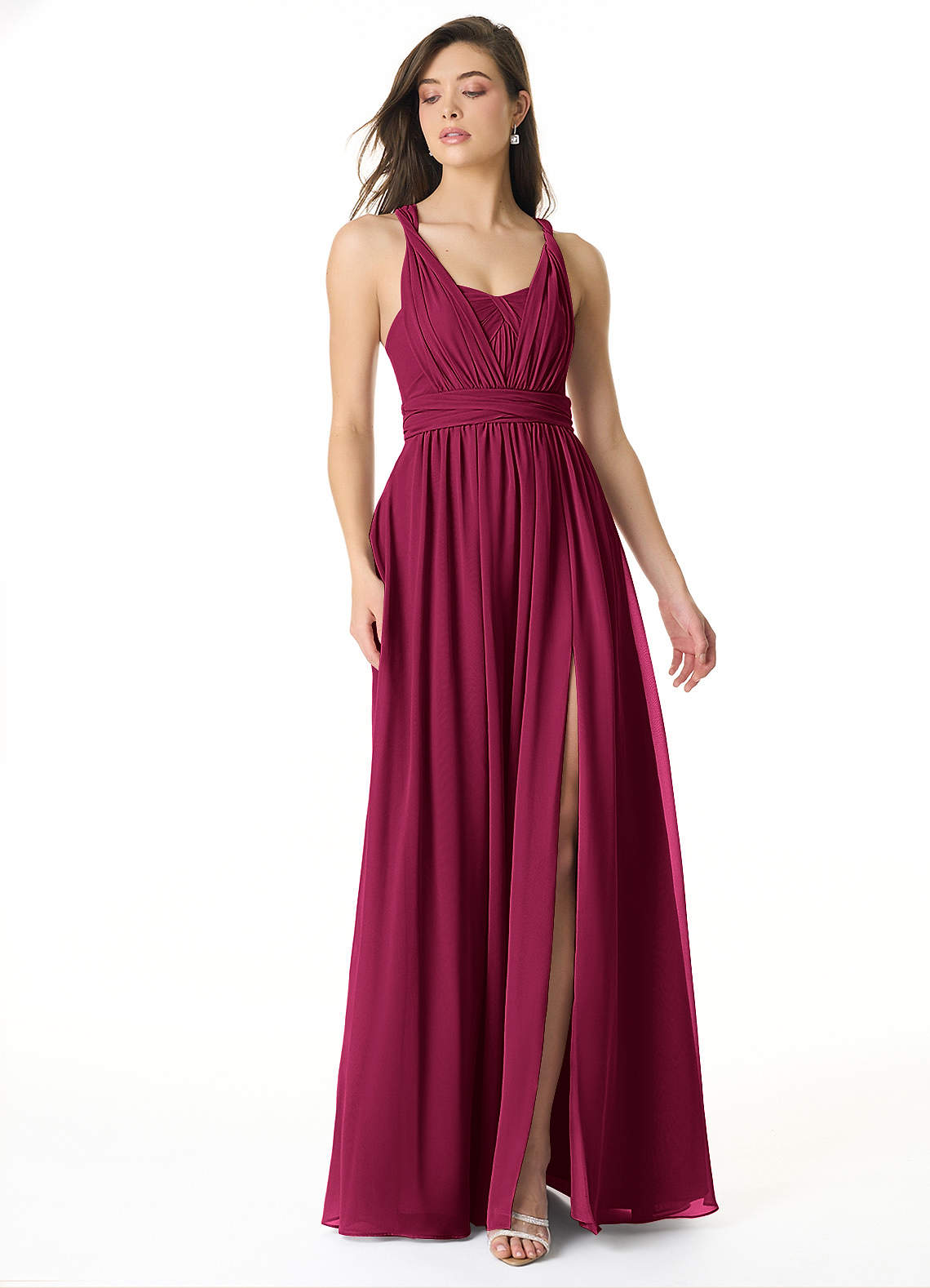Olani A-Line V-Neck Chiffon Bridesmaid Dress in Burgundy