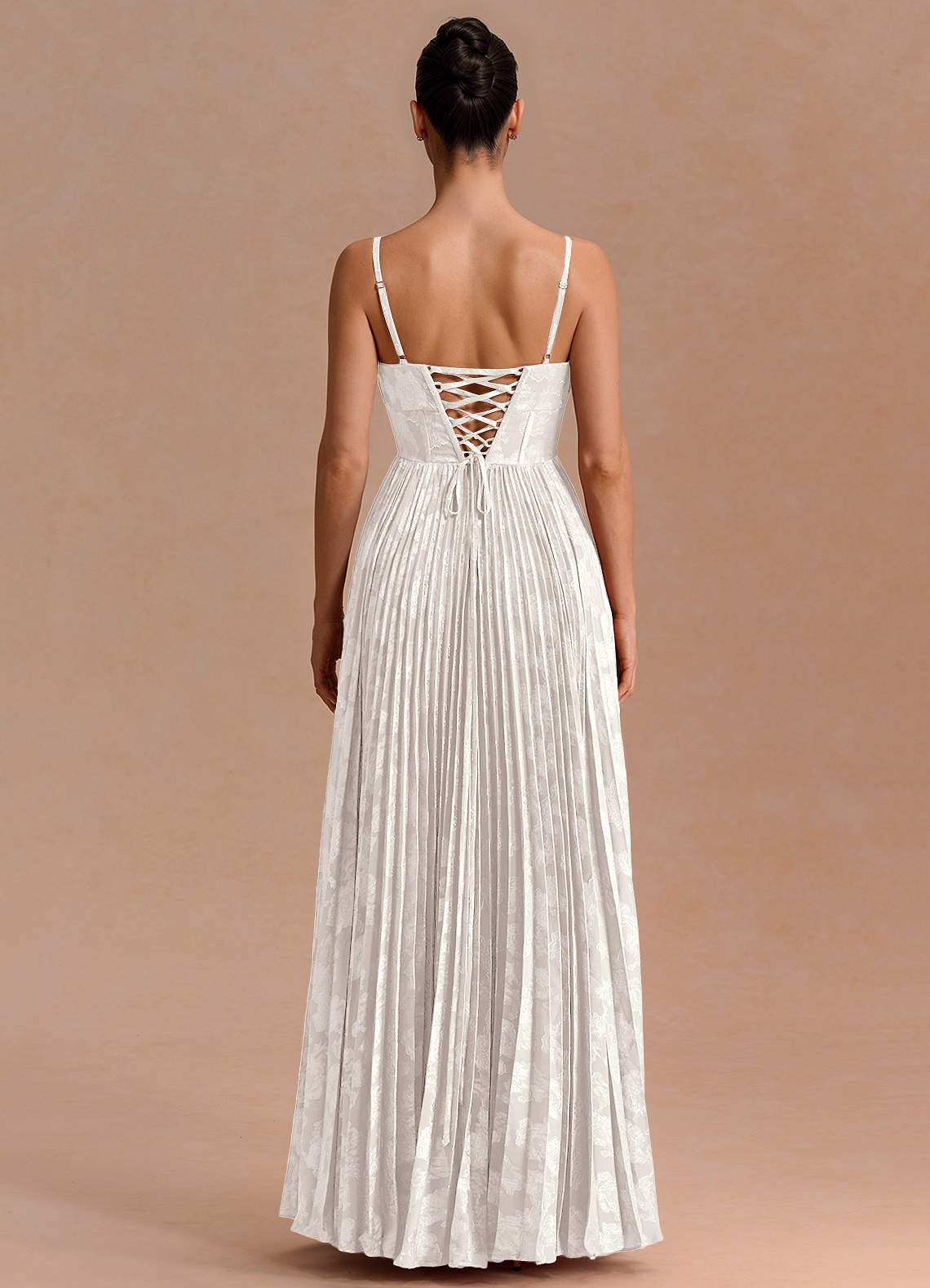 Delfina A-Line Twisted-Bust Fil Coupé Evening Dress in White