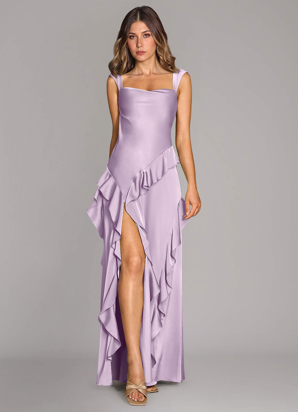 Sloane A-Line Sweetheart Stretch Satin Bridesmaid Dress in Frosted Lilac