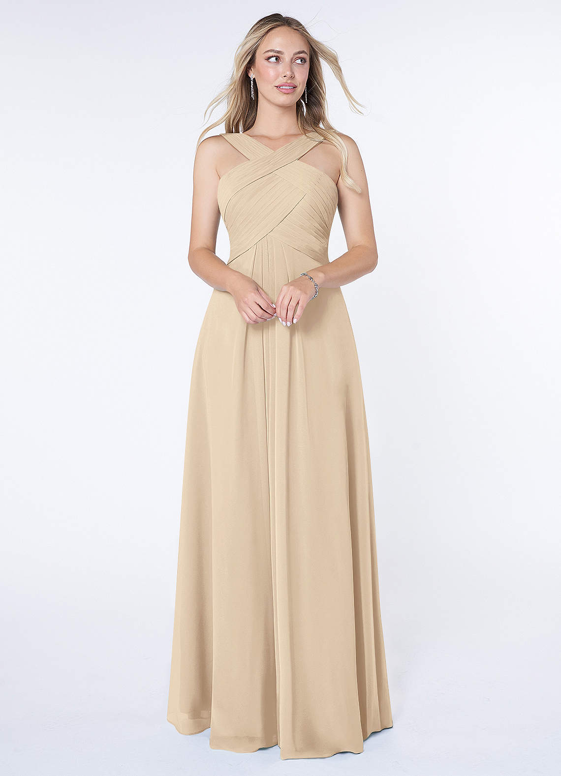 Kaleigh A-Line Halter Chiffon Bridesmaid Dress in Champagne