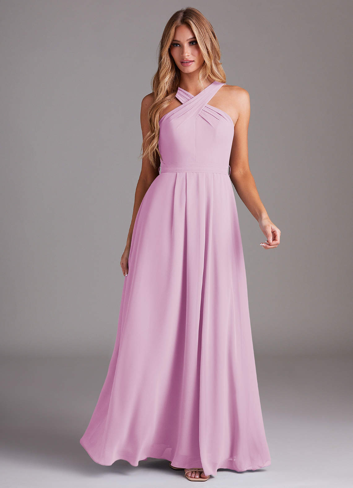 Dixie A-Line Halter Chiffon Bridesmaid Dress in candy pink