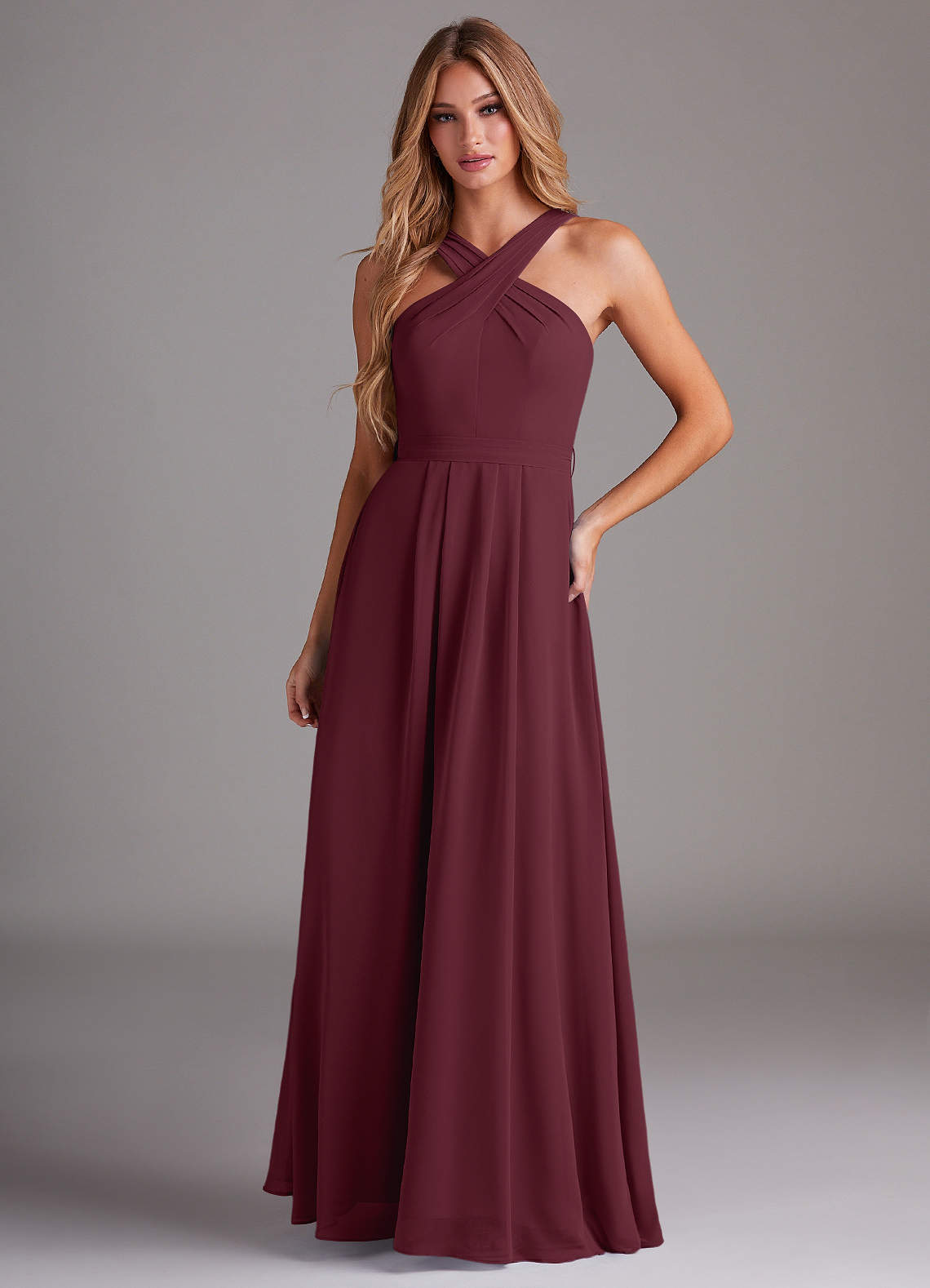 Dixie A-Line Halter Chiffon Bridesmaid Dress in Cabernet