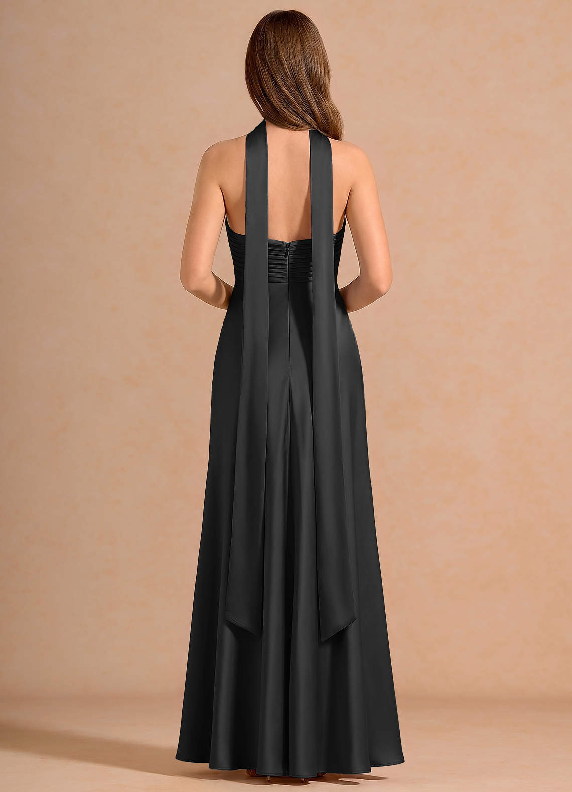 Seraphina A-Line Scarf Stretch Satin Evening Dress in black