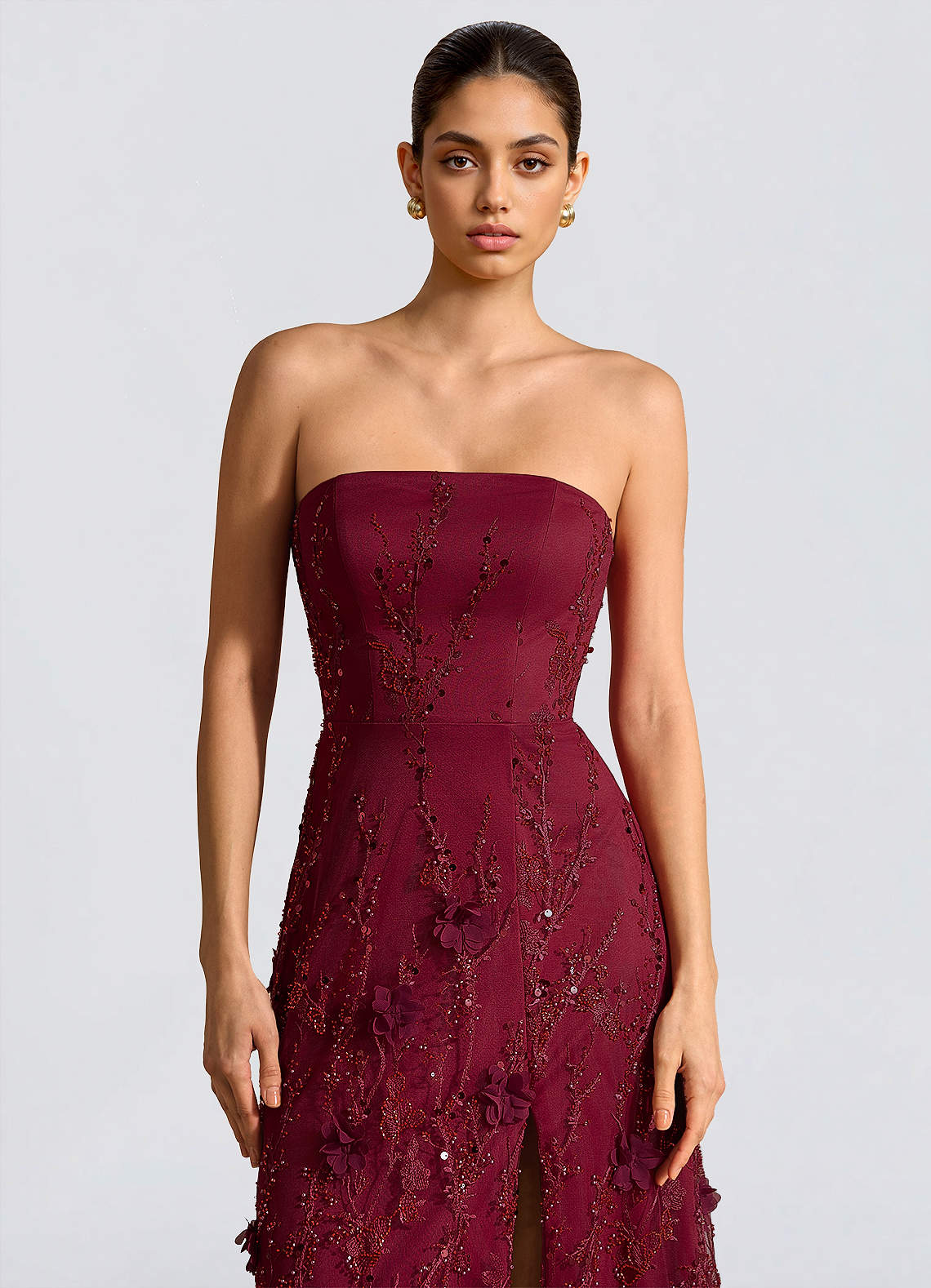 Fairuza A-Line Straight-Neck Tulle Wedding Guest Dress in Wine