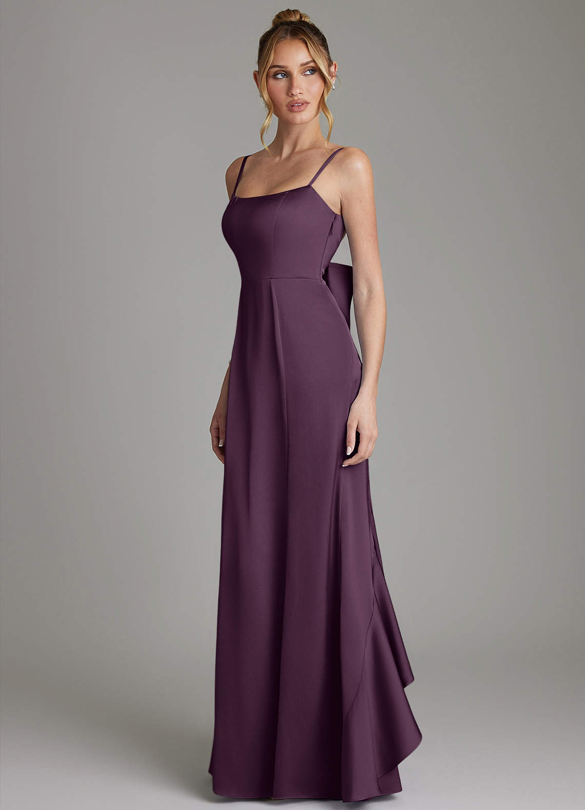 Zherra Mermaid Scoop-Neck Stretch Satin Bridesmaid Dress in Plum