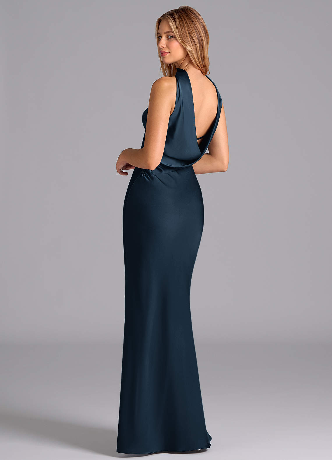 Lusinda Mermaid Strapless Stretch Satin Bridesmaid Dress in Dark Navy