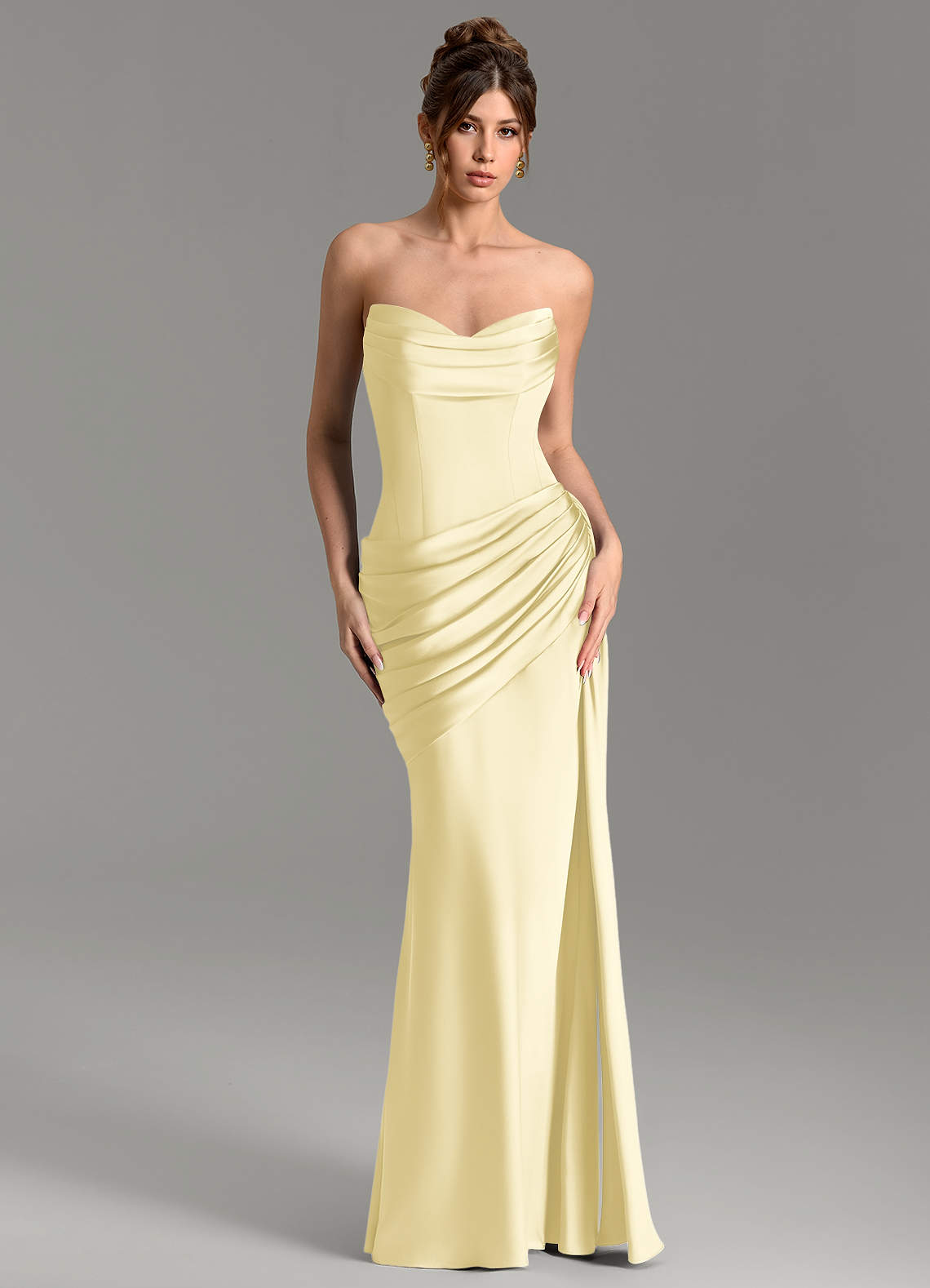 Zorah Mermaid Sweetheart Stretch Satin Bridesmaid Dress in Lemon Sorbet