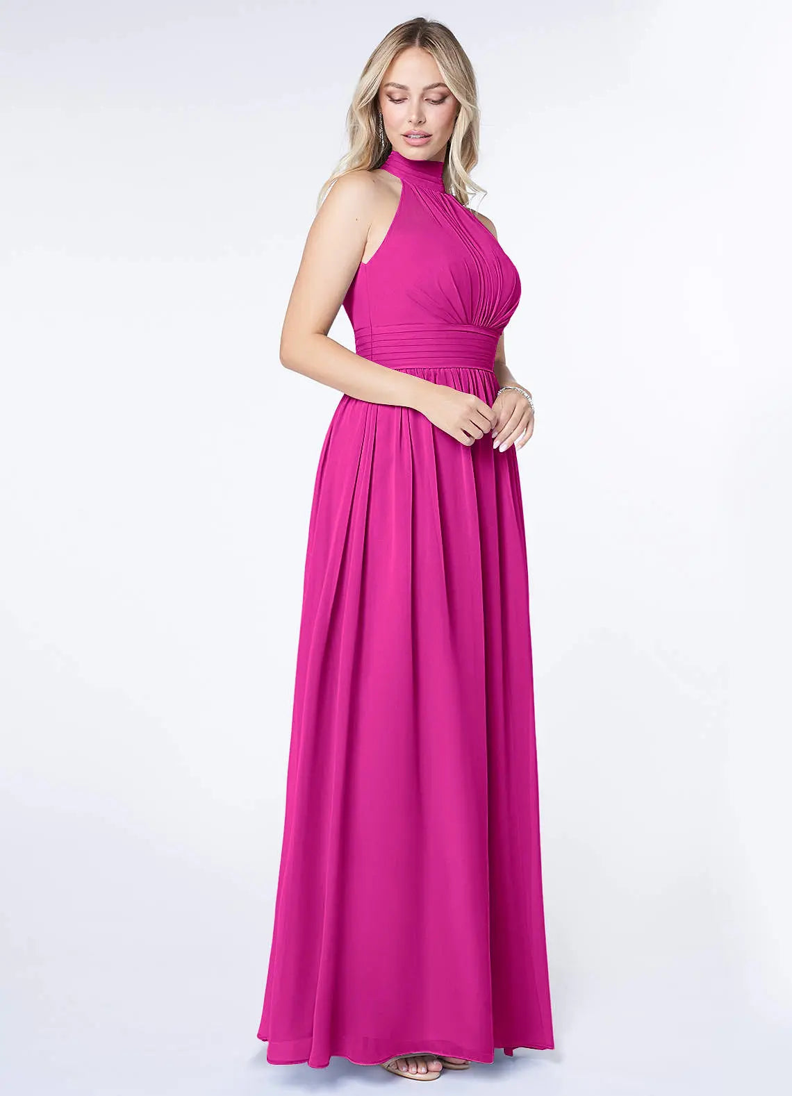 Iman A-Line Halter Chiffon Bridesmaid Dress in Fuchsia