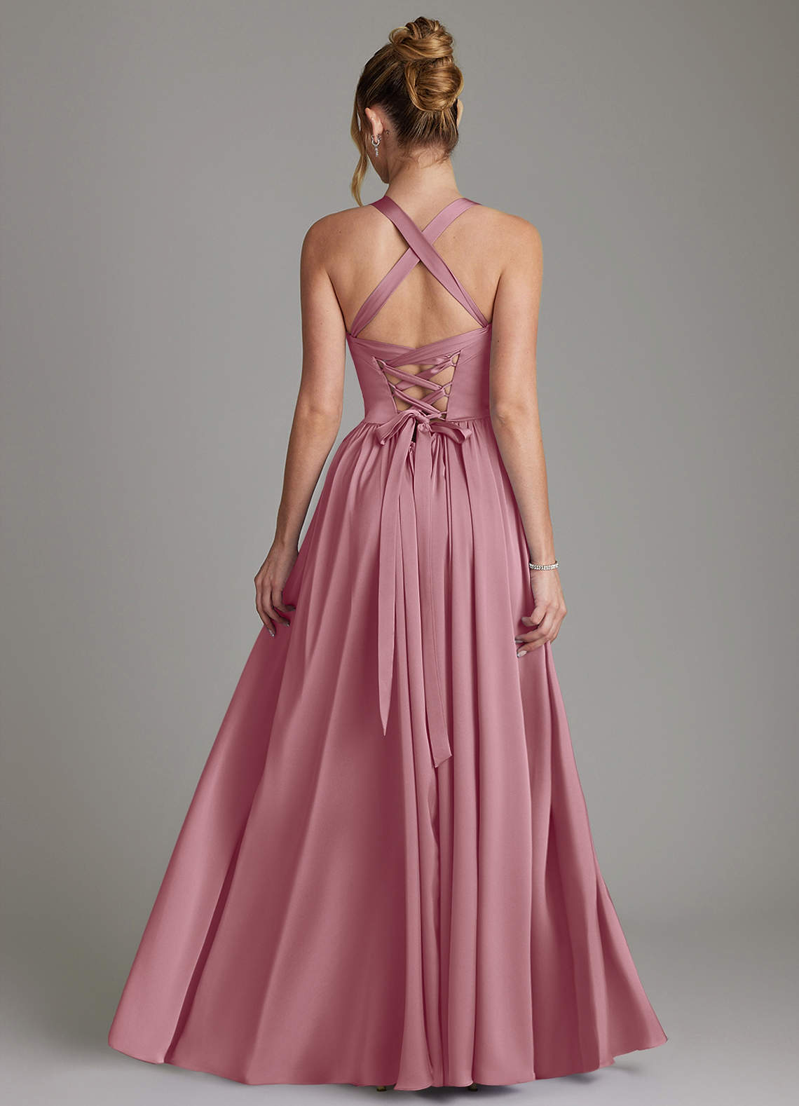 Francis A-Line V-Neck Stretch Satin Bridesmaid Dress in Vintage Mauve