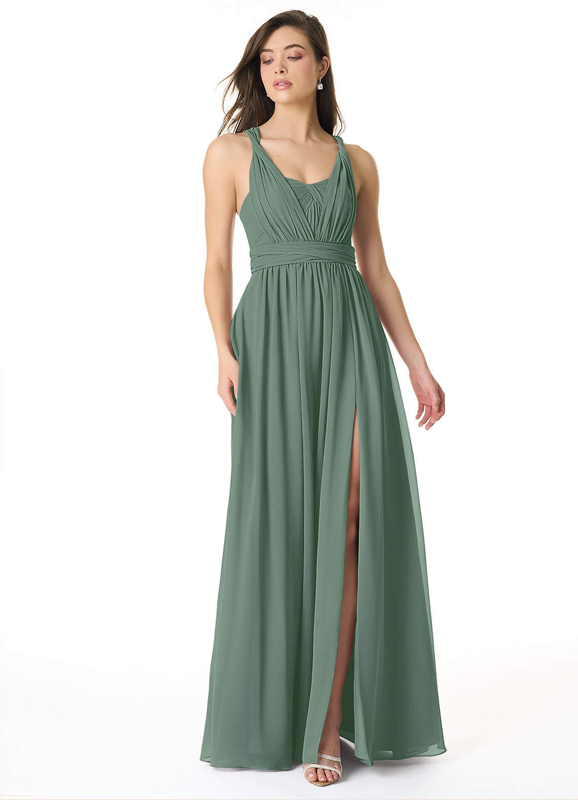 Olani A-Line V-Neck Chiffon Bridesmaid Dress in Eucalyptus