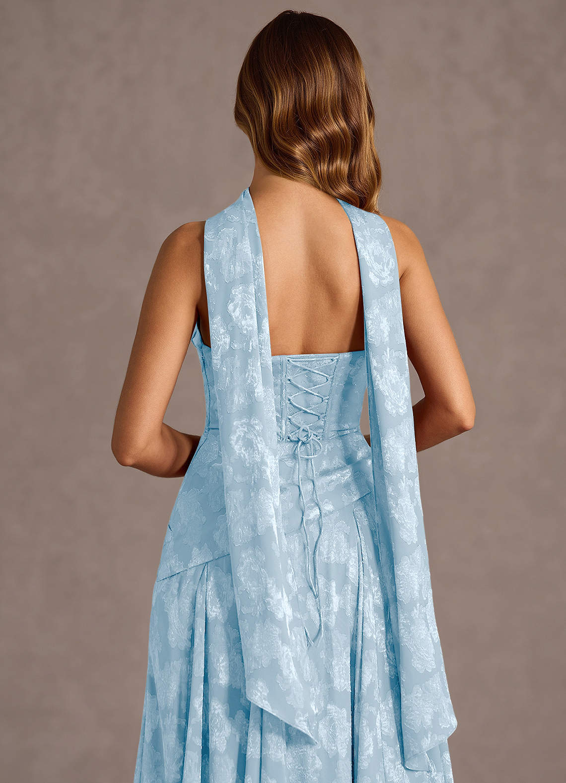 Gabriela A-Line Corset Fil Coupé Wedding Guest Dress in Powder Blue