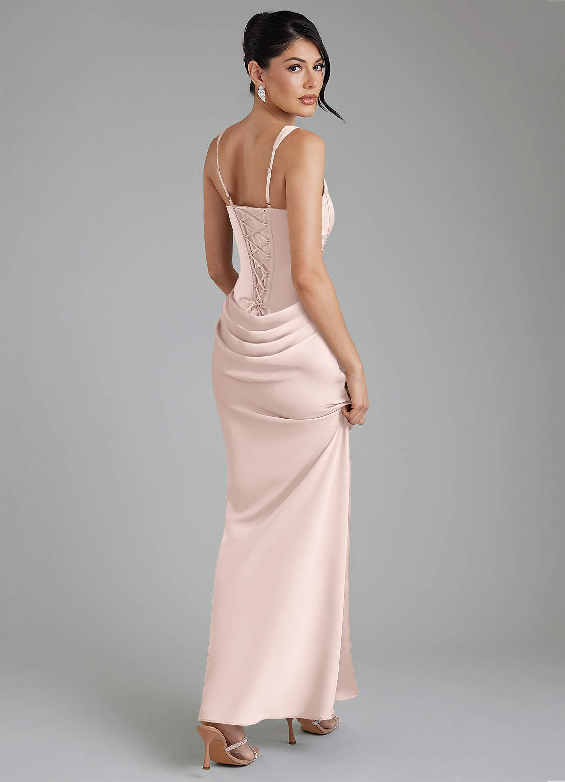 Etta Mermaid Square-Neck Stretch Satin Bridesmaid Dress in Blushing Pink