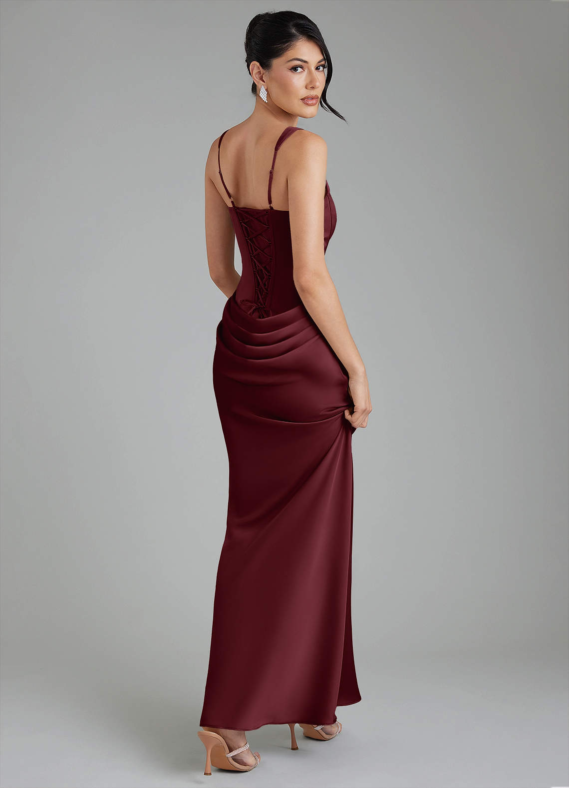 Etta Mermaid Square-Neck Stretch Satin Bridesmaid Dress in Cabernet