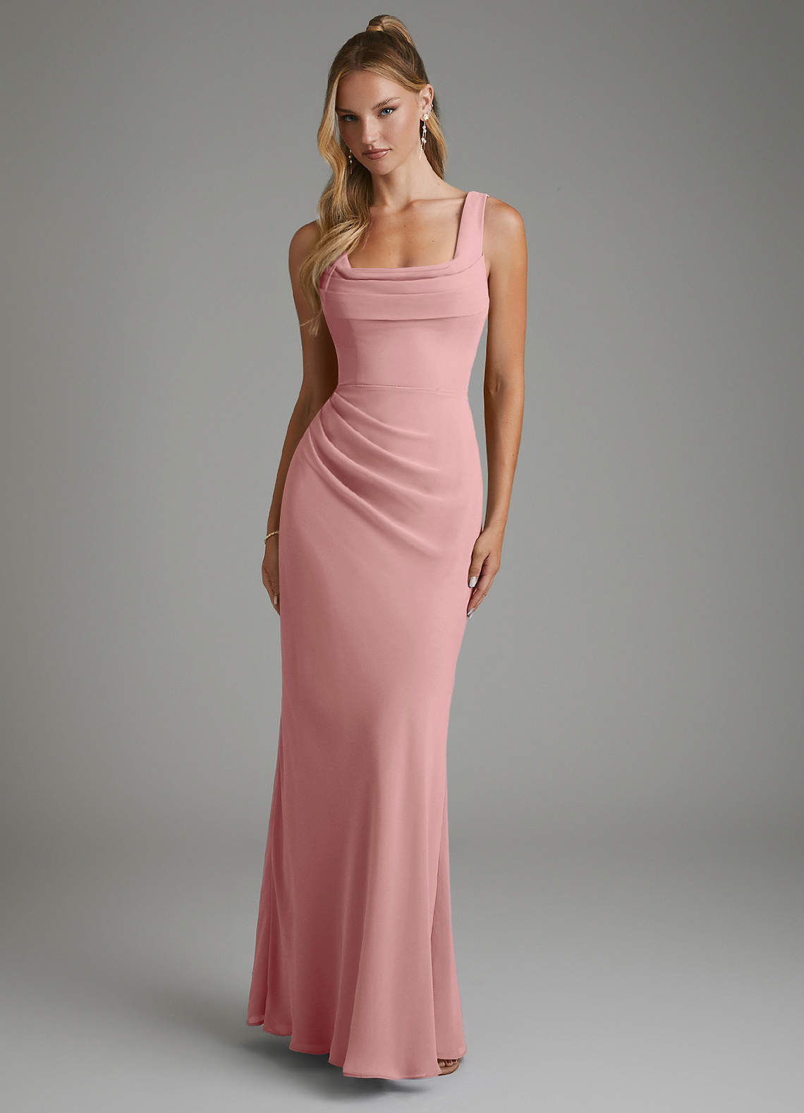 Asa Sheath Square-Neck Chiffon Bridesmaid Dress in dusty rose