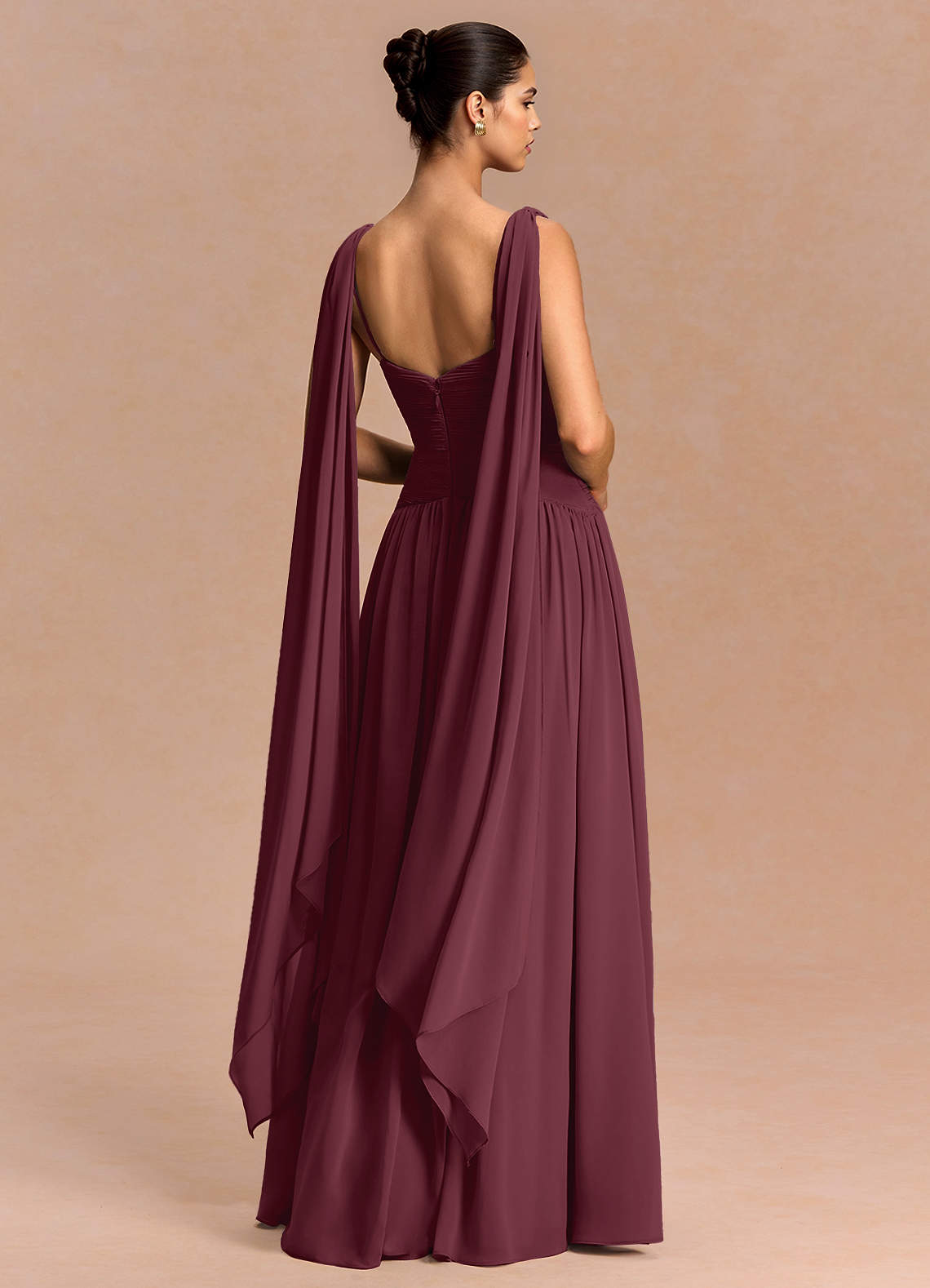 Eluney A-Line V-Neck Chiffon Evening Dress in Wine