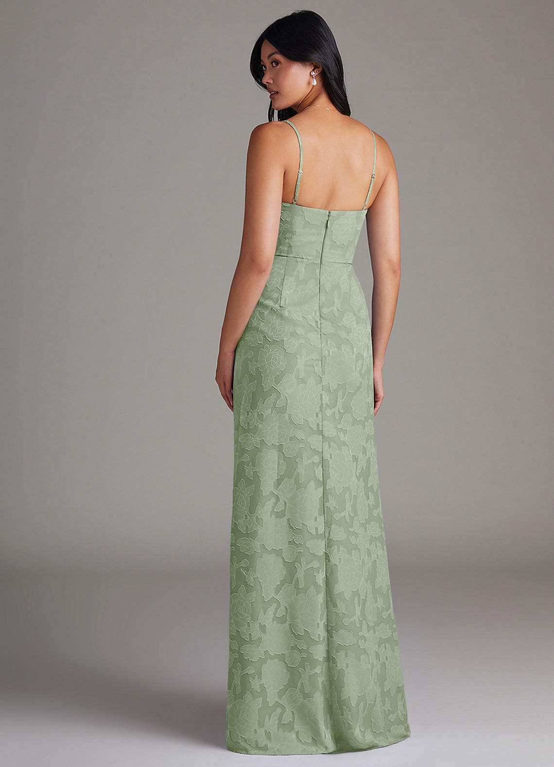 Maci Sheath V-Neck Floral Burnout Bridesmaid Dress in Dusty Sage