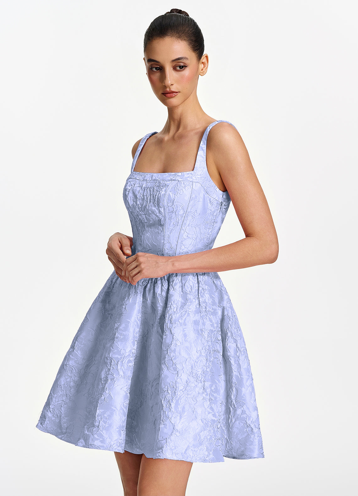 Lionelle Skater Mini Square-Neck Jacquard Prom Dress in Periwinkle - photo 4