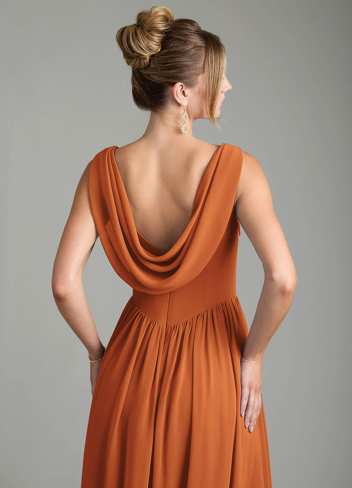 Novi A-Line Square-Neck Chiffon Bridesmaid Dress in Cinnamon