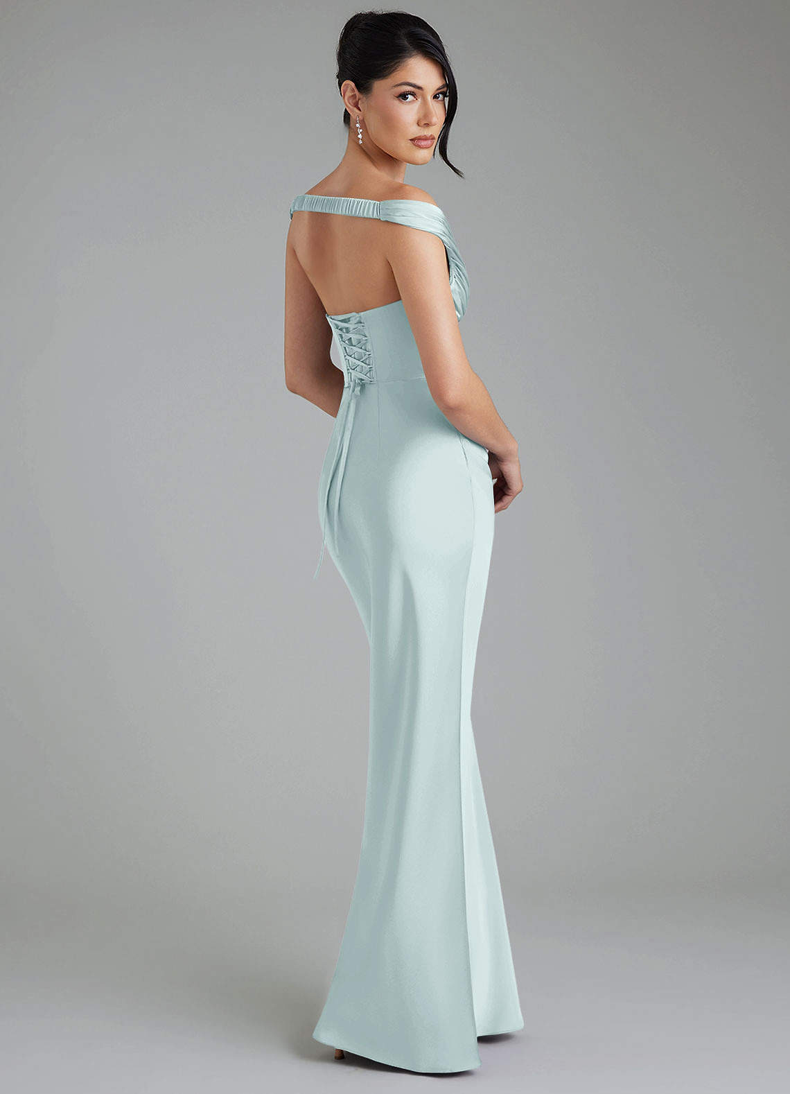 Stella Sheath V-Neck Stretch Satin Bridesmaid Dress in Mist