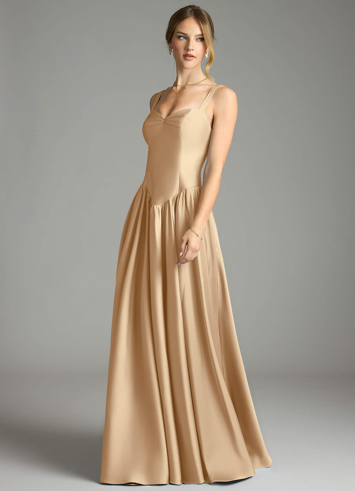 Evadina A-Line Sweetheart Stretch Satin Bridesmaid Dress in Champagne