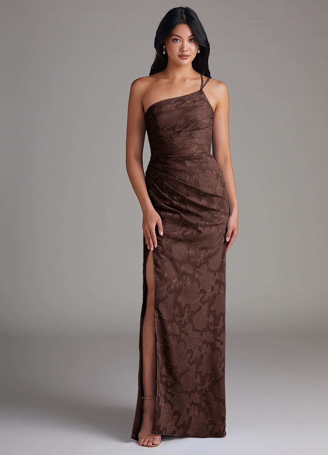 Eren Sheath One-Shoulder Floral Burnout Bridesmaid Dress in Ganache