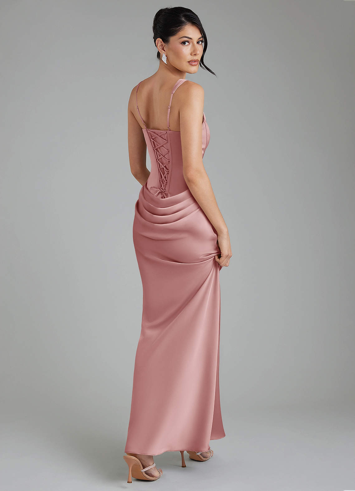Etta Mermaid Square-Neck Stretch Satin Bridesmaid Dress in dusty rose