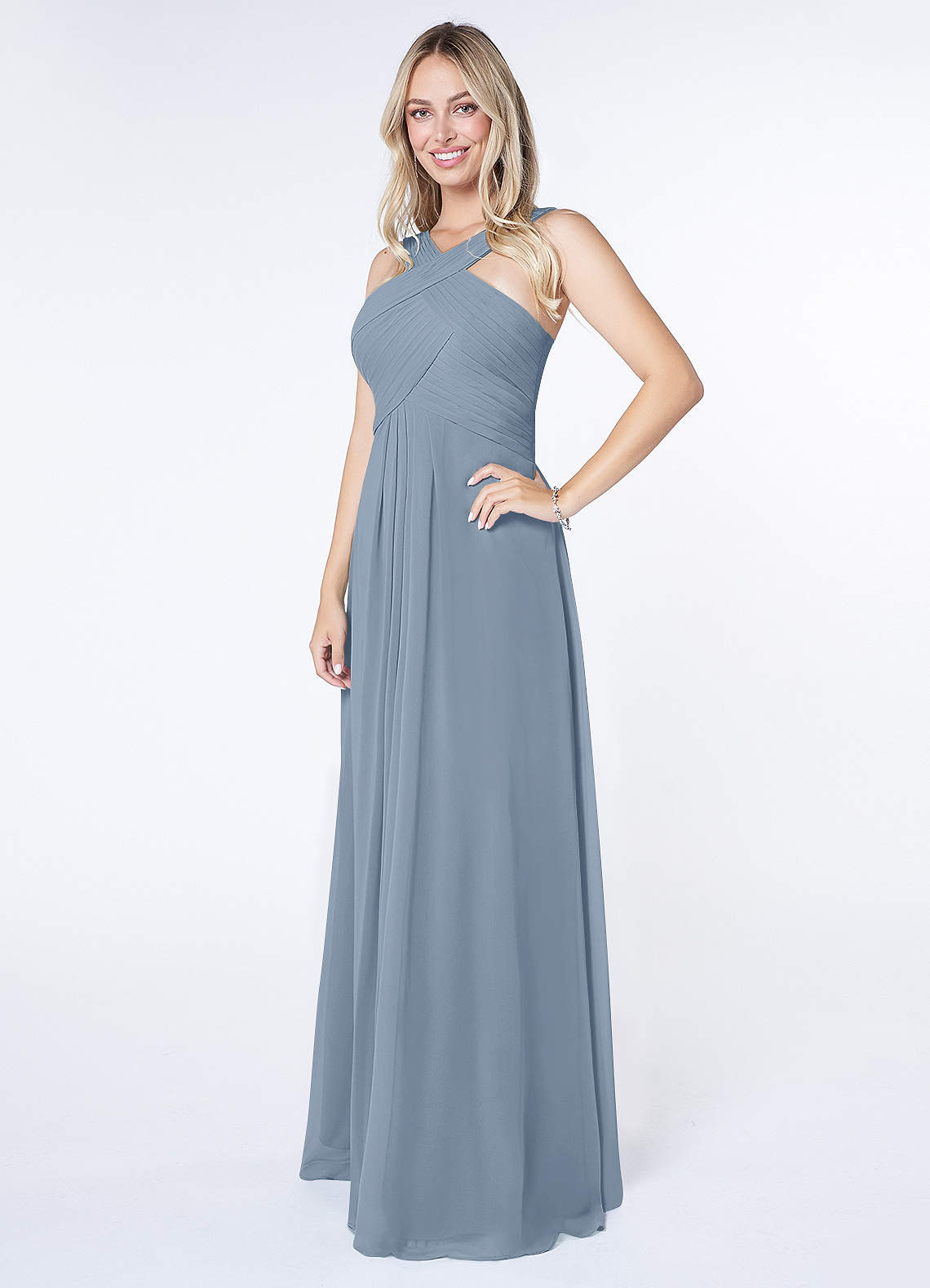 Kaleigh A-Line Halter Chiffon Bridesmaid Dress in dusty blue