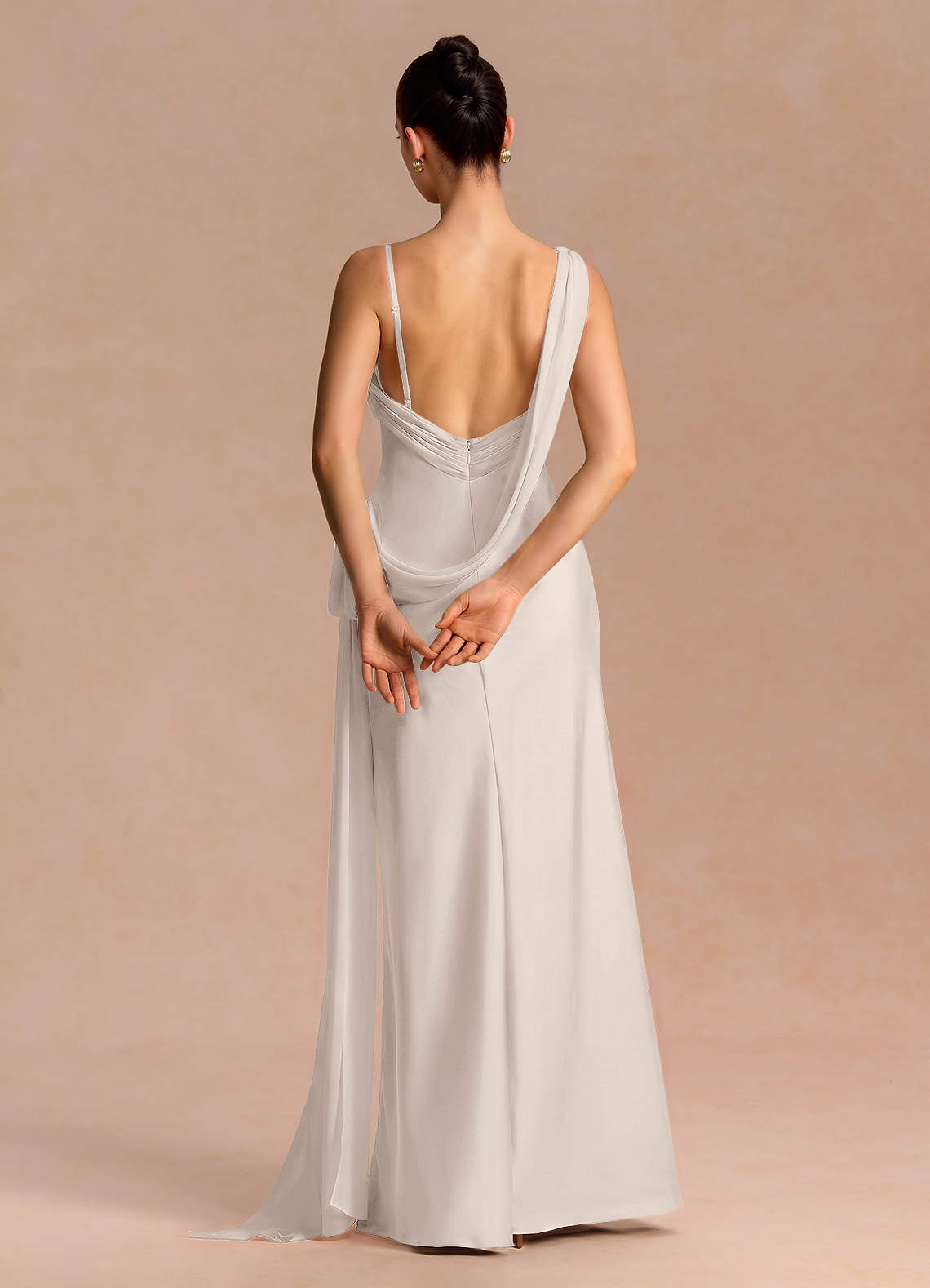 Ixchel A-Line Corset Crepe Chiffon Evening Dress in Cream