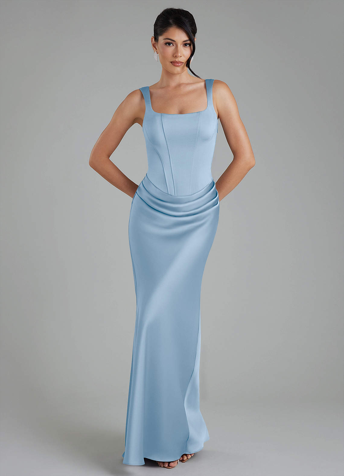 Etta Mermaid Square-Neck Stretch Satin Bridesmaid Dress in Powder Blue