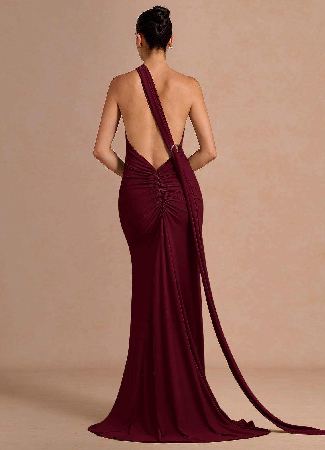 Miliani Sheath Neck-Tie Stretch Knit Evening Dress in Orange