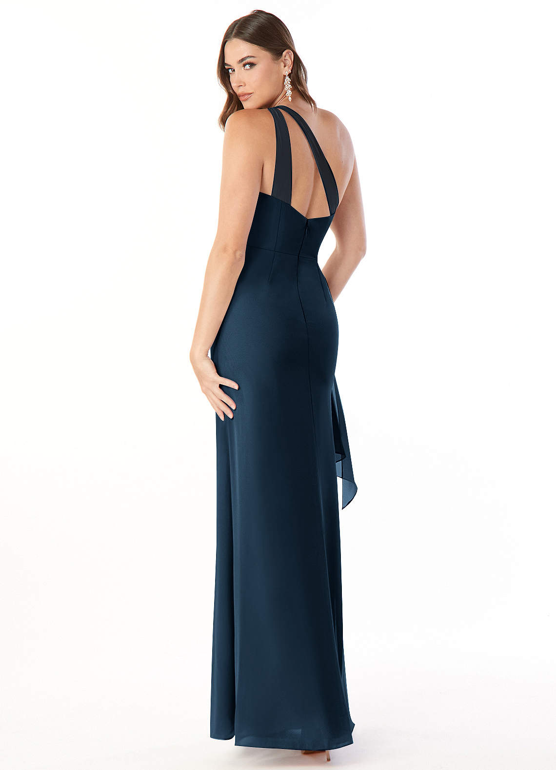 Maive Sheath One-Shoulder Chiffon Bridesmaid Dress in Dark Navy