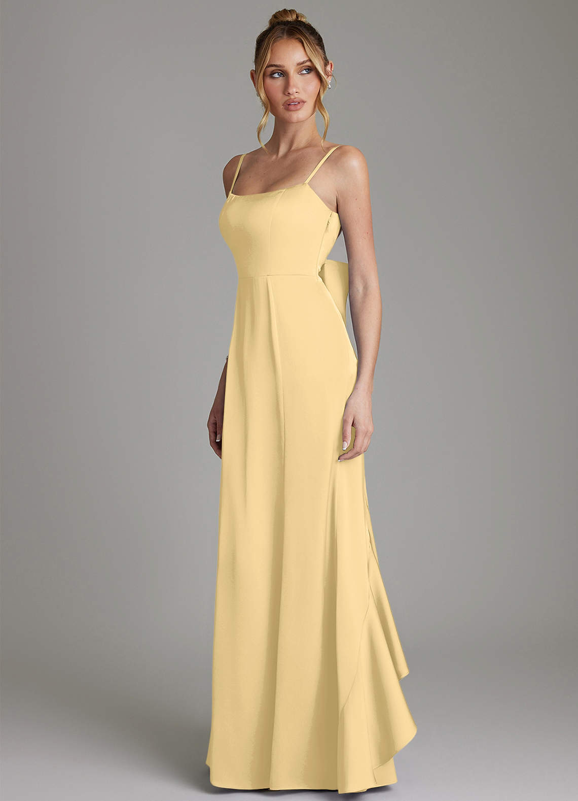 Zherra Mermaid Scoop-Neck Stretch Satin Bridesmaid Dress in Butter